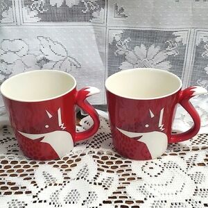 Pair Red Fox Starbucks 2012 Coffee Cups